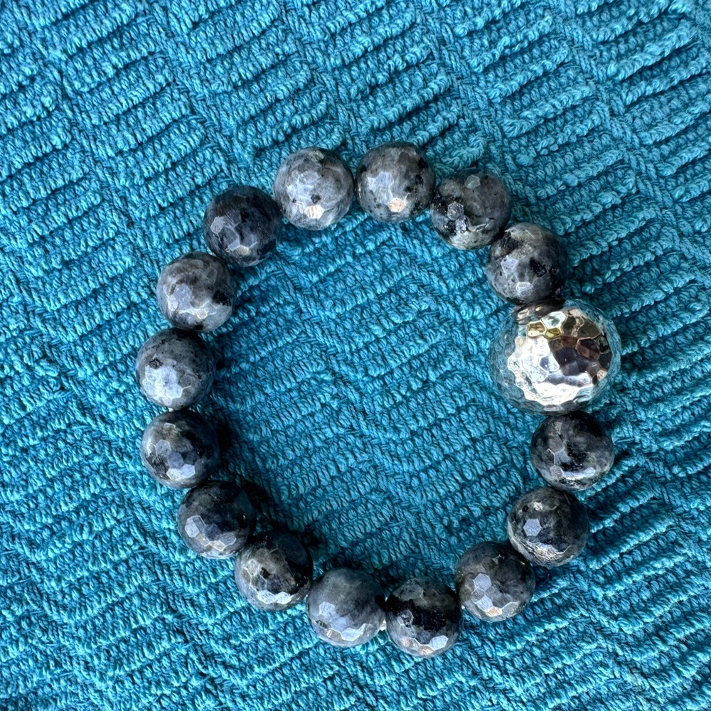 Simon Sebbag faceted gemstone beads; sterling silver bead bracelet.